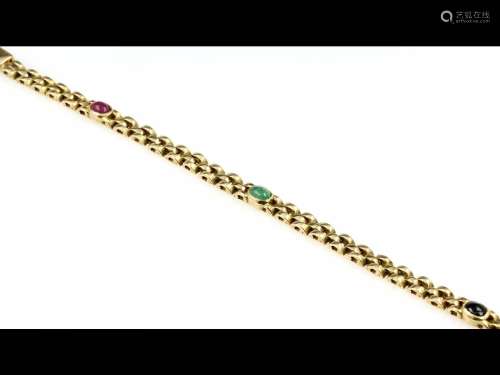 14 kt gold bracelet with coloured stones