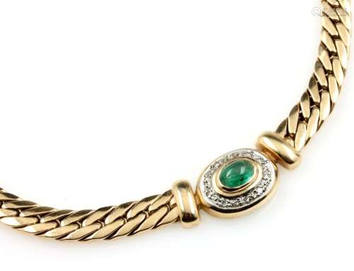 14 kt gold necklace with emerald and diamonds