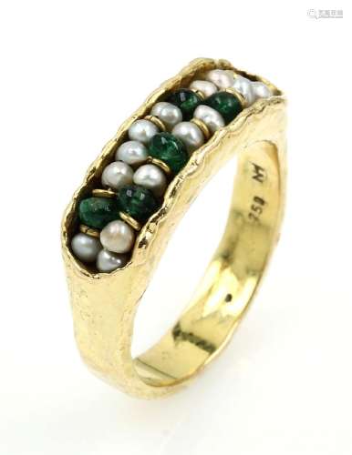 18 kt gold ring with pearl and tourmalines