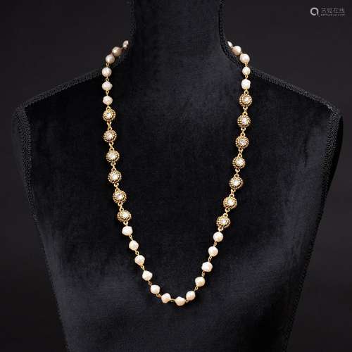 Chanel A Faux Pearls Necklace with Crystals.