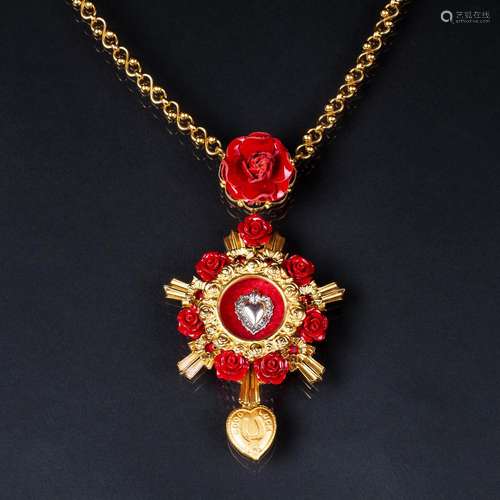 Dolce & Gabbana A Devotion Necklace with heart and rose ...