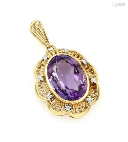 14 kt gold pendant with amethyst and diamonds