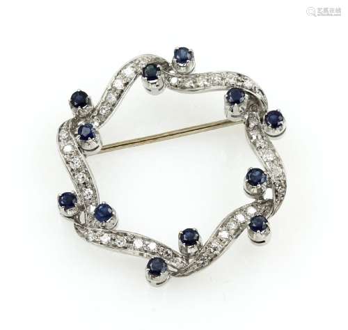 18 kt gold brooch with sapphires and diamonds
