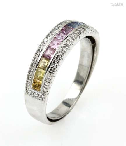 18 kt gold ring with diamonds and sapphires
