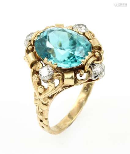 14 kt gold ring with zircon and diamond