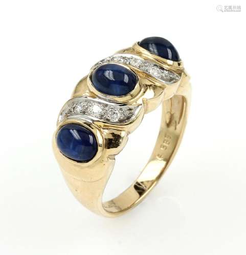 14 kt gold ring with sapphires and diamonds