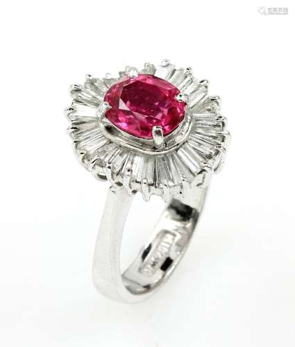 10 kt gold ring with synth. ruby and diamonds