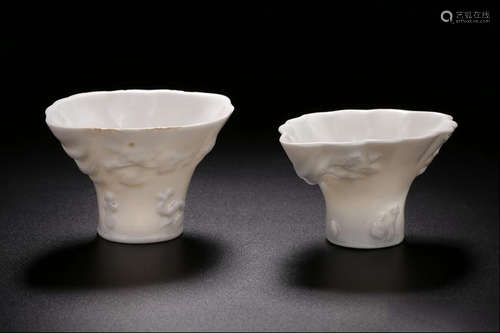 Pair of Chinese Blanc De Porcelain Cups.Mark