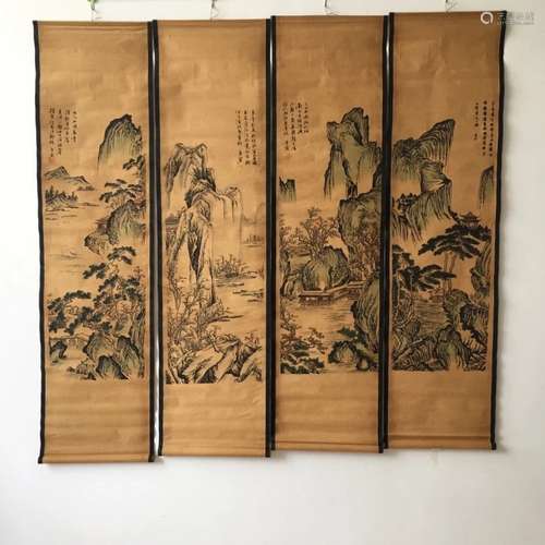 Chinese Ink Color Scroll Set