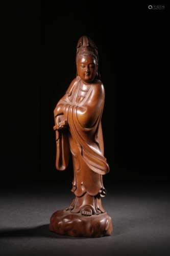 Qing Chinse Huangyang Wood Carved Standing Guanyin