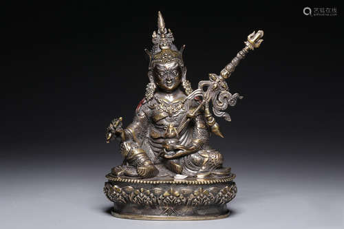 Qing Chinese Silver&Gold Seating Buddha