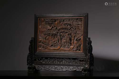 Chinese Bamboo Inlaid Wood Table Screen