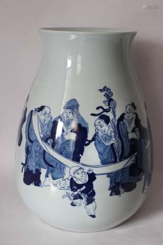 Chinese Blue and White Porcelain Vase w Calligraph