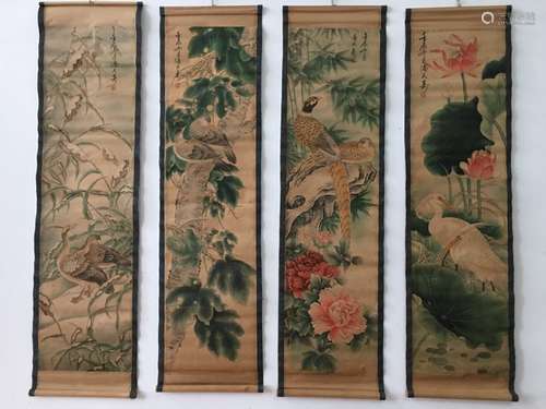 Chinese Ink Color Scroll Set