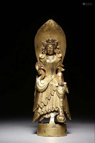 Chinese Gilt Bronze Standing Guanyin