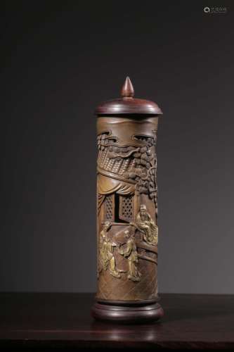 Chinese Zitan Wood Perfumer, Gilt Bronze Inlaid