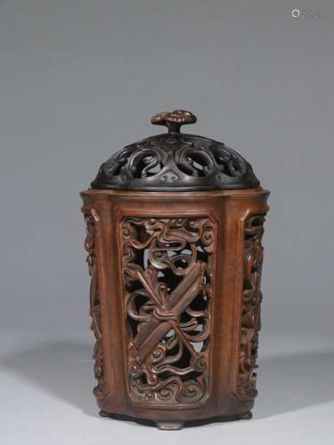 Chinese Huangyang Wood Censer w Zitan Wood Cover