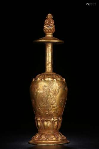 Chinese Gilt Bronze Engraved Water Vase
