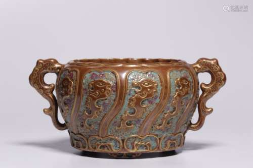 Chinese Glazed Porcelain Vase w Chilong Handle