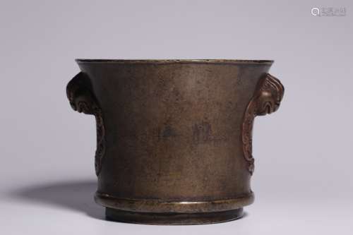 Chinese Bronze Censer w Handle and Mark