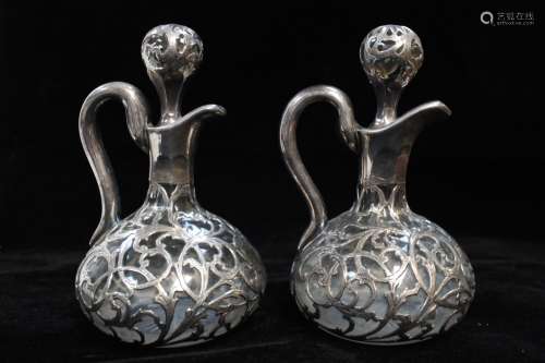Pair of Silver and Glass Pitcher