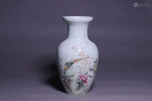 Chinese Famille Rose Porcelain Vase w Calligraphy