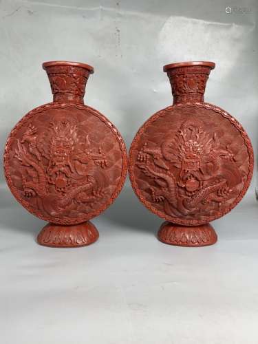 Pair of Chinese Red Cinnerbar Vases