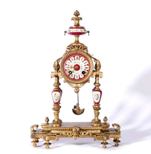 Bronze Gold Gilded Four-Column Table Clock