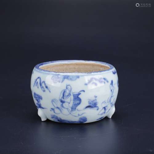 Blue And White Porcelain Figure Tripod Furnace ,China