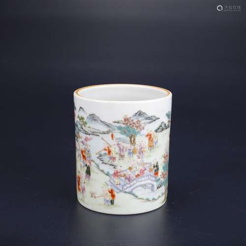 Famille Rose Porcelain Brush Pot ,China