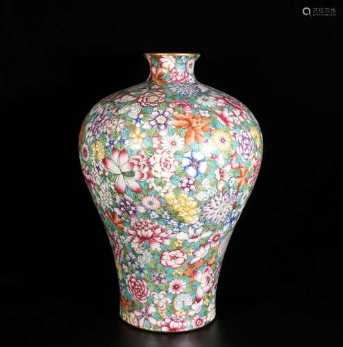 Famille Rose Porcelain Plum Bottle ,China