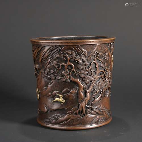 Bronze Gold Gilded Figure Brush Pot ,China