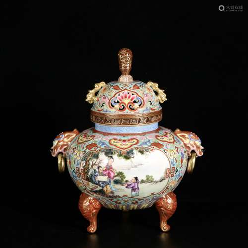 Famille Rose Porcelain Figure Incense Burner ,China