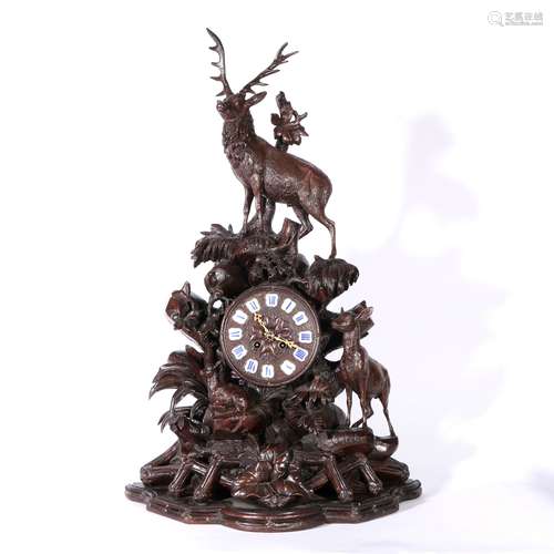 Black Forest Woodcarving Horn Deer Clock