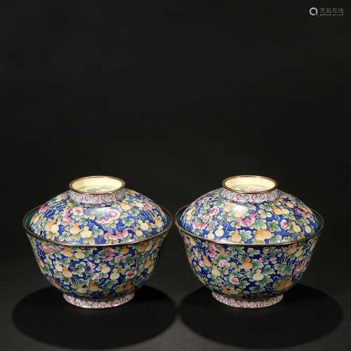 A Pair Of Bronze Enamel Cover Bowl ,China