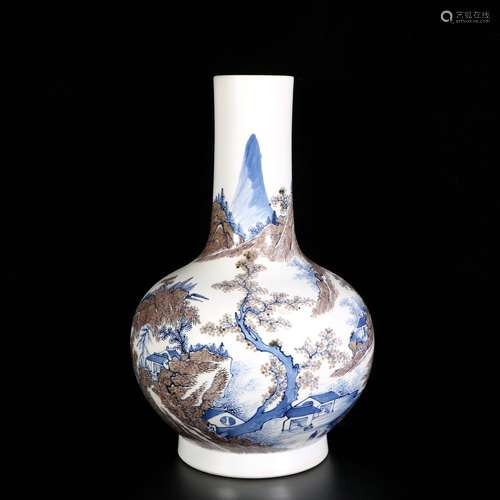 Blue And White Porcelain Underglazed Red Bottle ,China