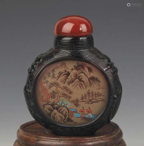 A FINE LANDSCAPING PAINTED GLASS SNUFF BOTTLE