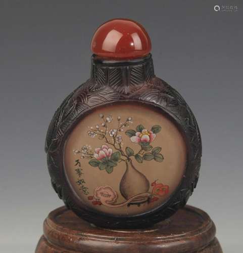 A FINE LANDSCAPING PAINTED GLASS SNUFF BOTTLE