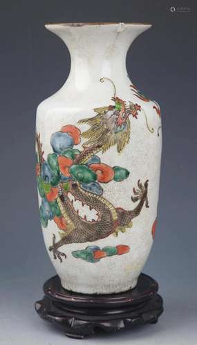 GE-TYPE GLAZED DRAGON PAINTING PORCELAIN BOTTLE