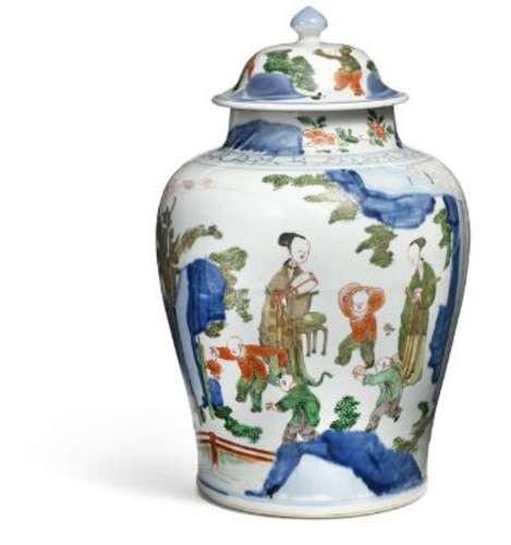 A Chinese baluster covered wucai jar decorated in colours wi...