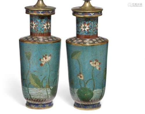 A pair of Chinese cloisonné rouleau vases, Qianlong 1736-179...