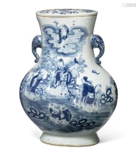 A large Chinese lidded blue and white hu vase
