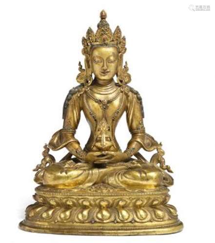 A fine Sino-Tibetan gilt bronze figure of Amitayus