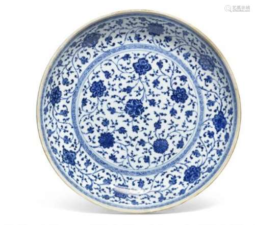 A Chinese blue and white Ming-style dish, Qing c