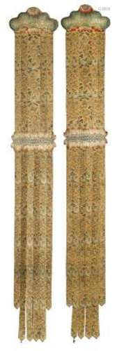 A pair of Chinese richly embroidered silk imperial temple ba...