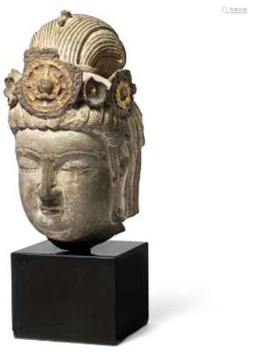 A limestone head of a bodhisattva