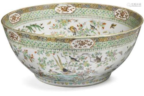 A large Chinese famille verte punch bowl, late Qing 19th cen...