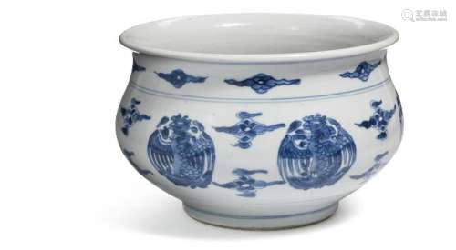 A Chinese blue and white censer painted with Phoenix emblems
