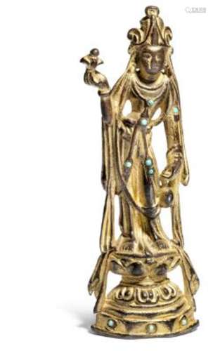 A gilt bronze figure depiccting Guanyin