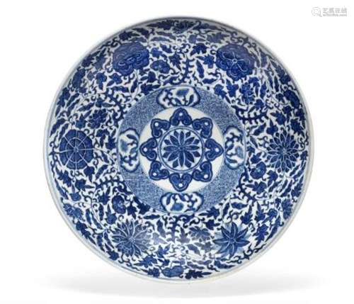 A Chinese porcelain dish decorated in underglaze blue with a...